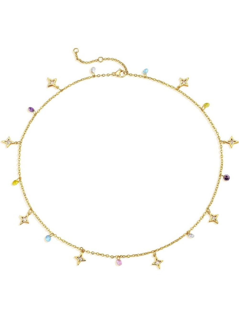 Women's Cz Star Tassel 14k Gold Plated Beaded Pearl Choker Jewelry Necklace
